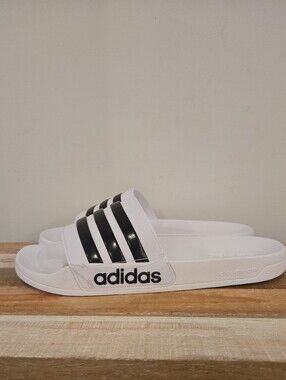 Adilette Shower Men's Slip On Slides White/Core Black  New With Tags Sz 13